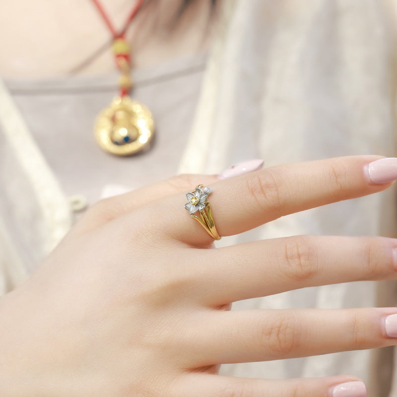 S925 Sterling Silver Gold-Plated Narcissus Zircon Ring