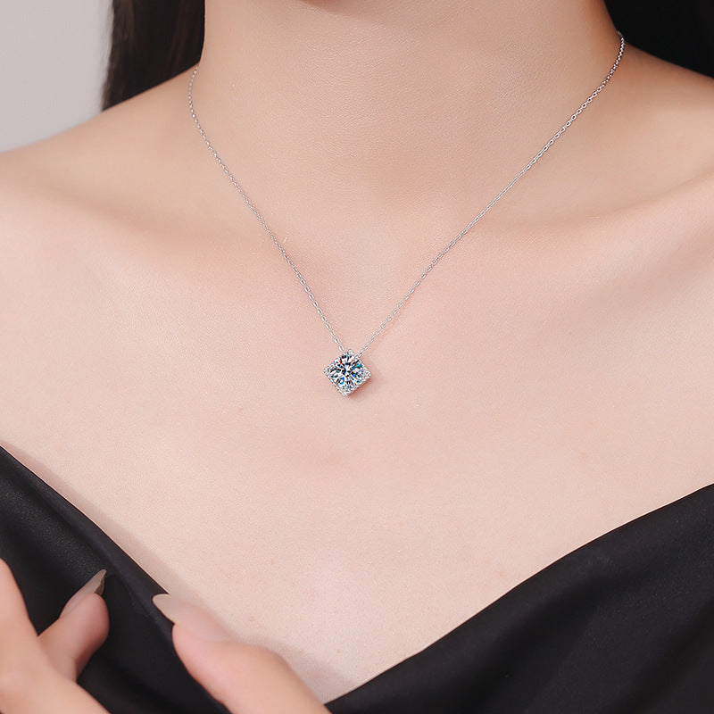 S925 Sterling Silver Moissanite Simple Cube Sugar Necklace