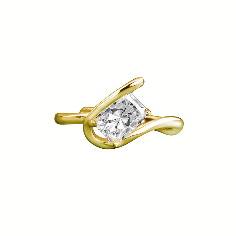 S925 Sterling Silver Linear Square Moissanite Ring