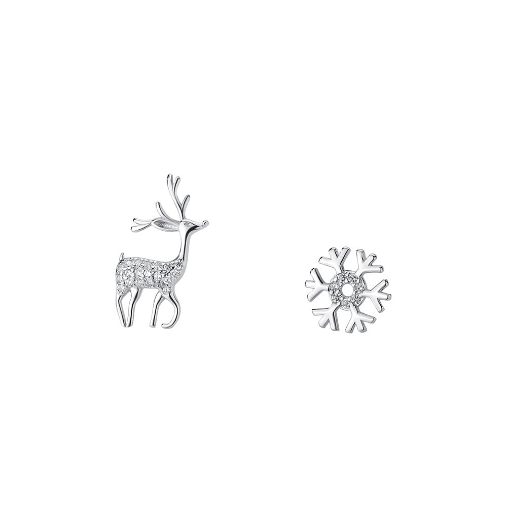 S925 Sterling Silver Snowflake and Reindeer Christmas Stud Earrings