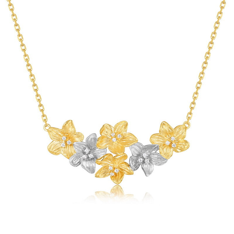 S925 Sterling Silver Petal Zircon Necklace