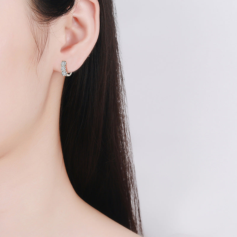S925 Sterling Silver Moissanite Round Earrings with Diamond Bars