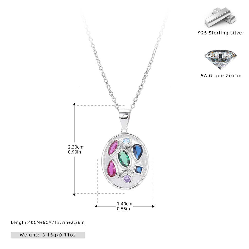 S925 Sterling Silver Color Zirconium Pendant Necklace
