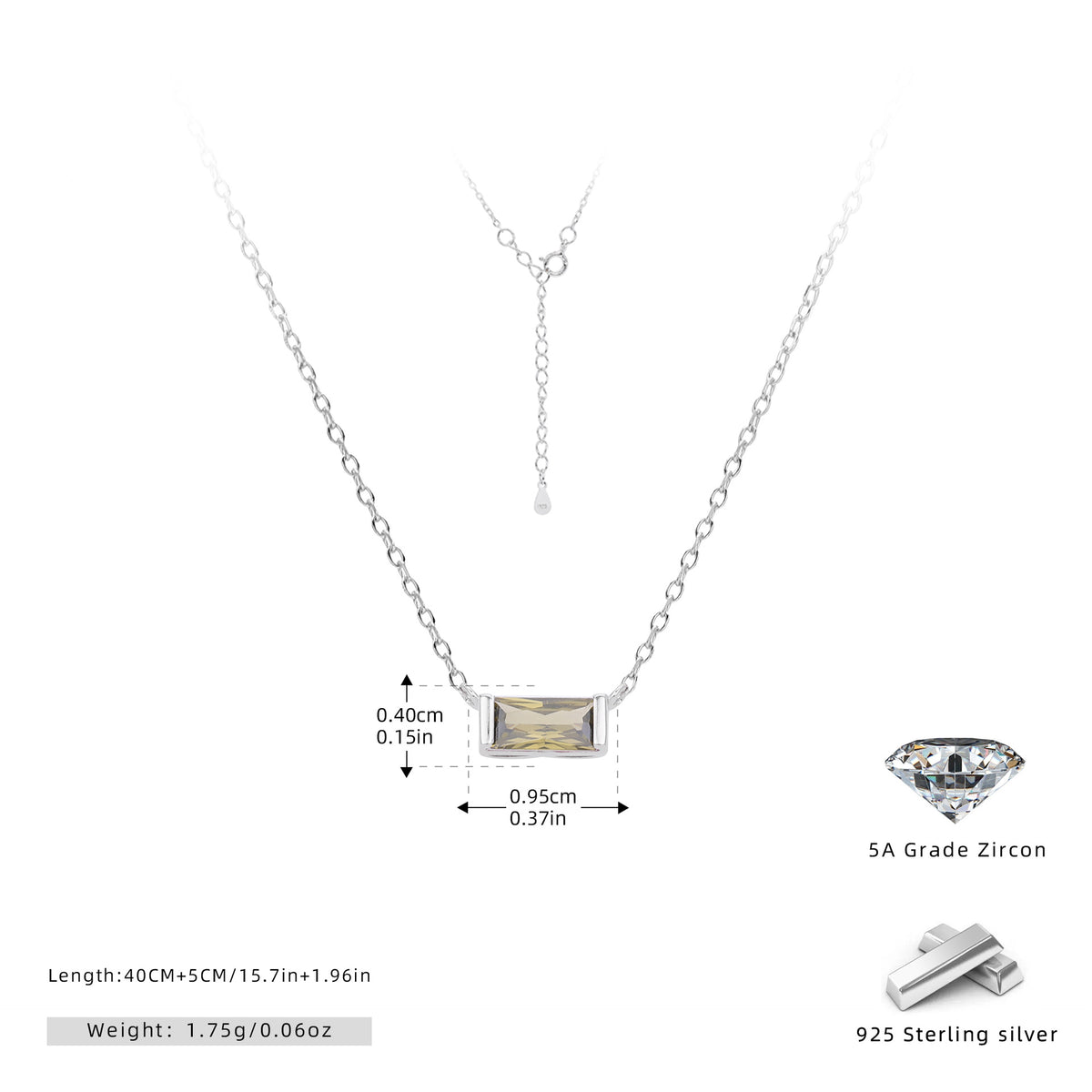 Rectangular colored zircon s925 sterling silver December birthstone collar necklace
