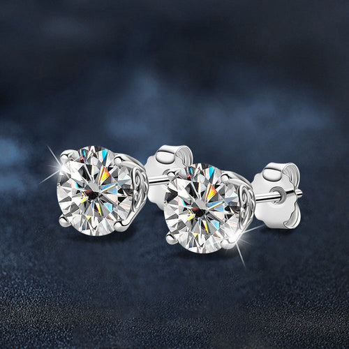 925 Sterling Silver Classic Four-Prong Earrings with Moissanite