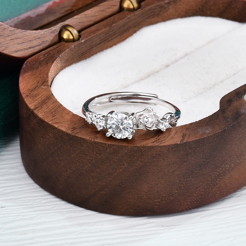 S925 Sterling Silver Moissanite Rose Ring