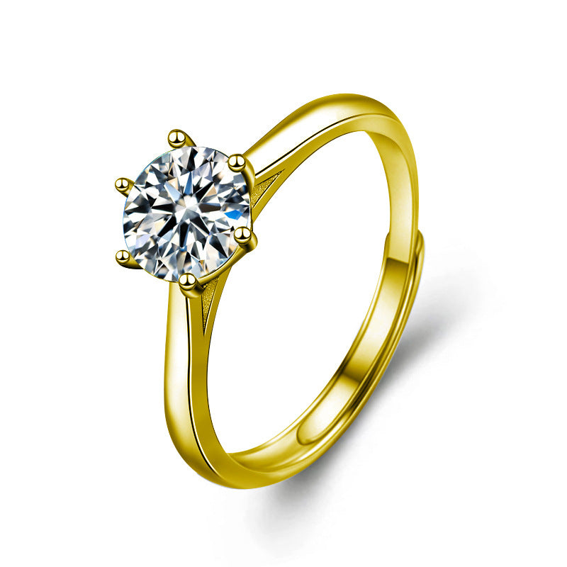 S925 Sterling Silver Six-Prong Moissanite Ring