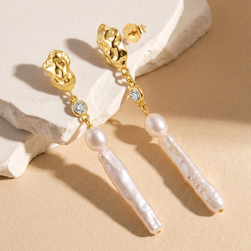 Baroque Freshwater Pearl Long Drop Earrings in 925 Sterling Silver