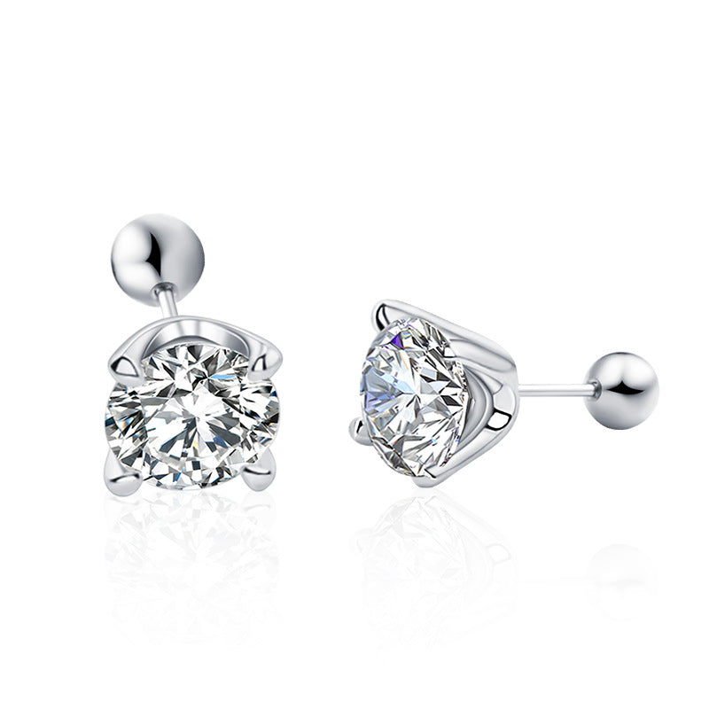 Simple and elegant moissanite four-prong threaded earrings in 925 sterling silver