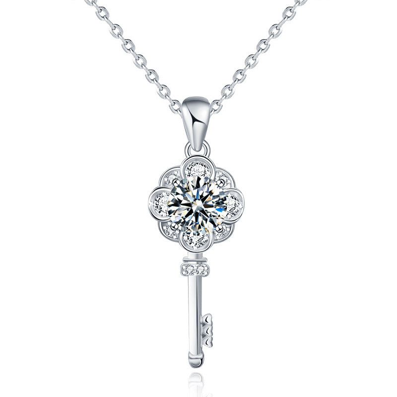 S925 Sterling Silver Moissanite Key Pendant Necklace