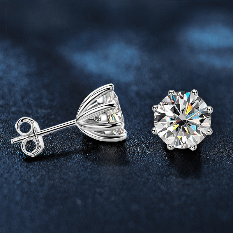 Moissanite S925 Sterling Silver Eight-Prong Stud Earrings