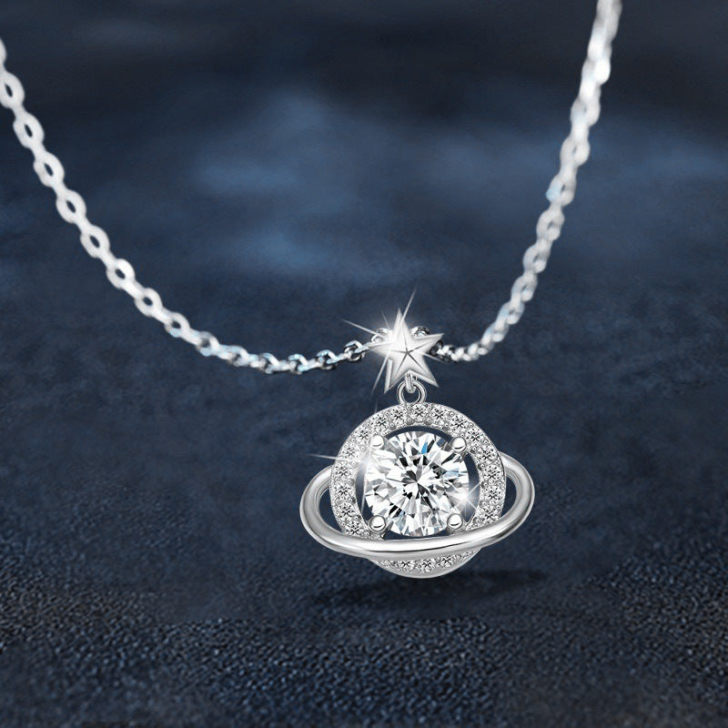 S925 Sterling Silver Moissanite Planet Pendant Necklace