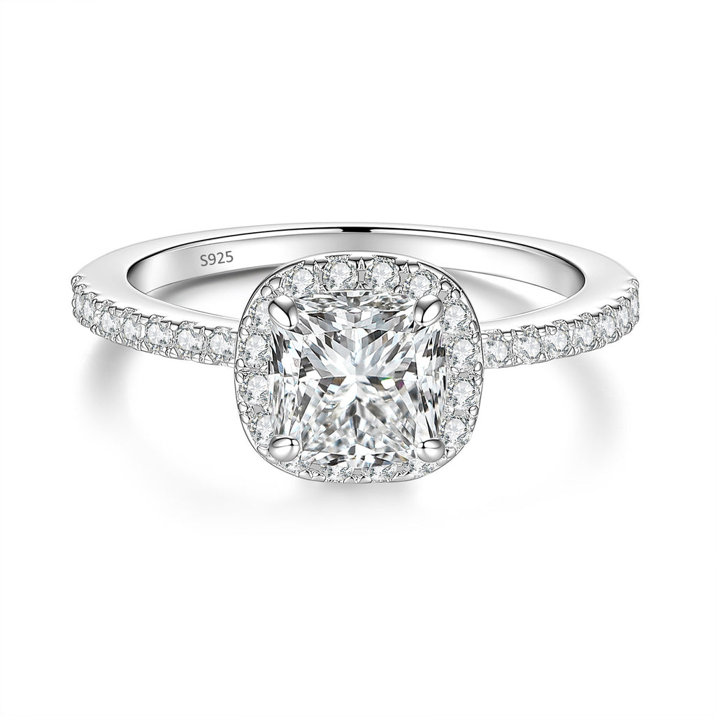 S925 Sterling Silver Square Moissanite Ring