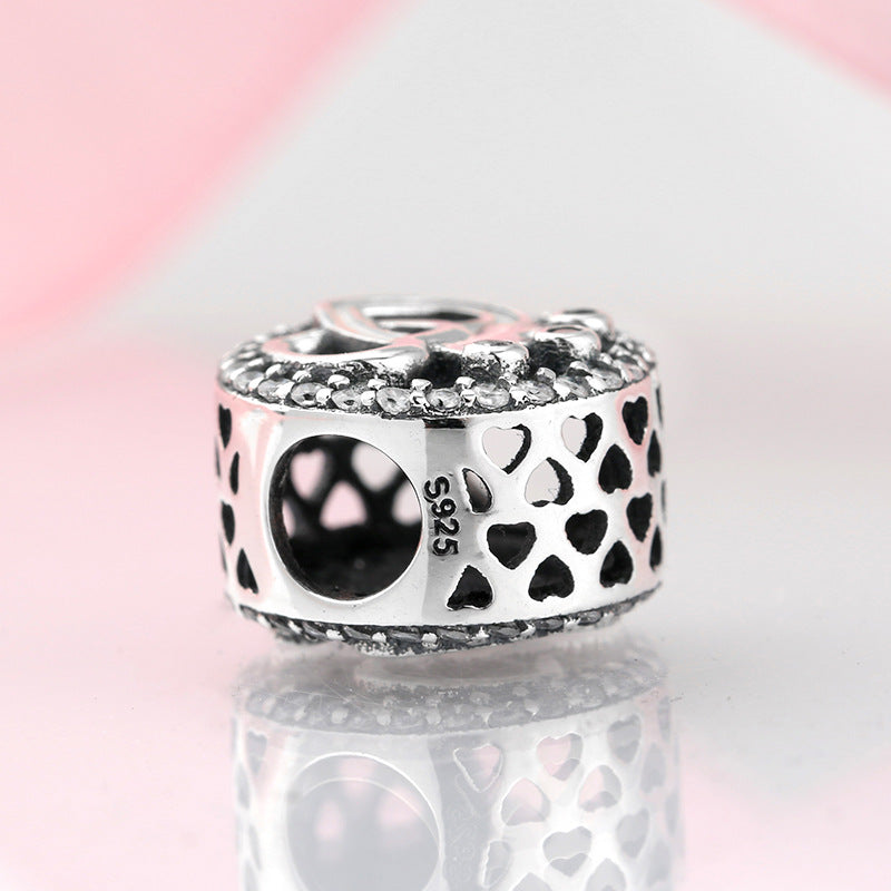 S925 Sterling Silver Heart Crown Zircon Inlaid Bead Pendant
