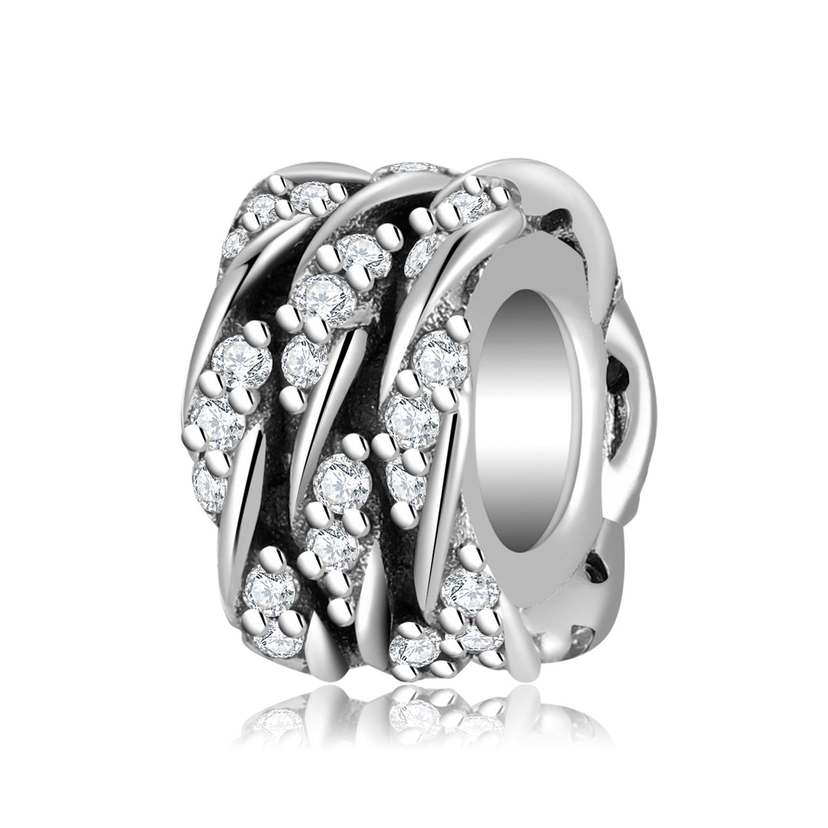 S925 Sterling Silver Hollow Zircon Inlaid Ring Bead Pendant