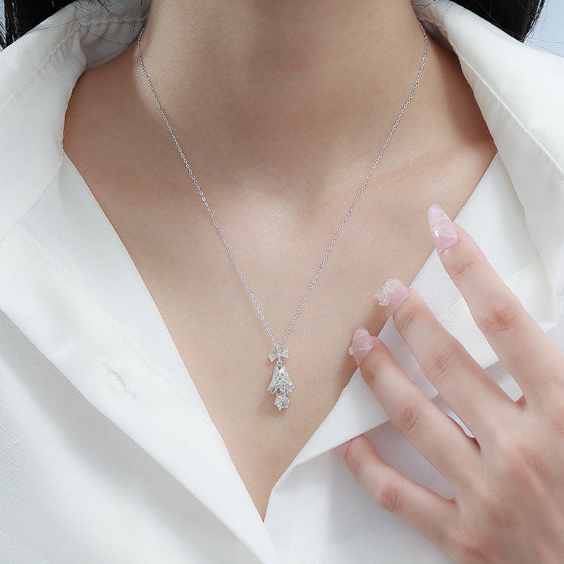 S925 Sterling Silver Moissanite Bell Pendant Necklace
