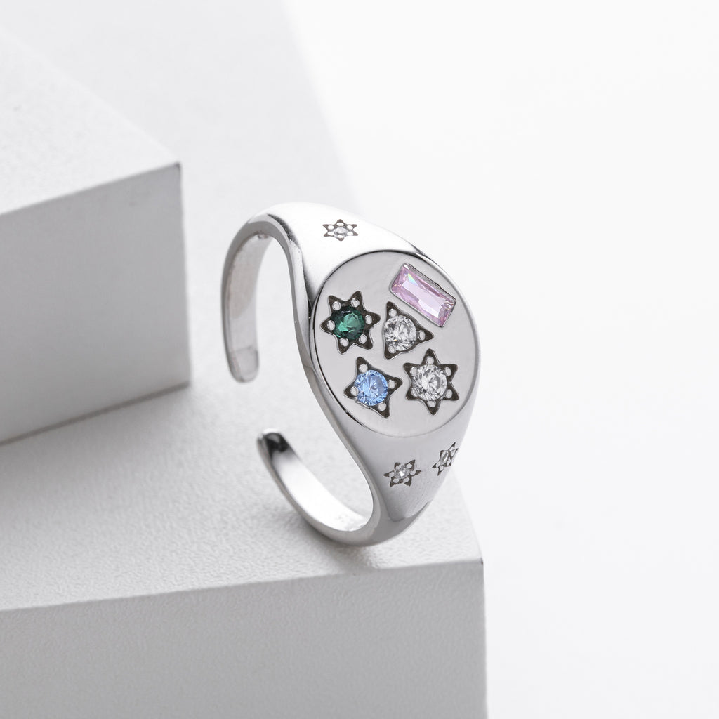 Versatile S925 sterling silver ring, stylish colored zircon set band