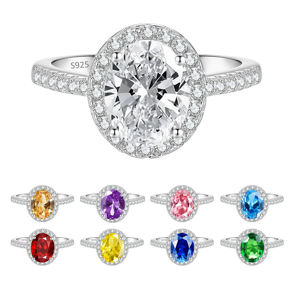 S925 Silver Oval-Shaped Ring with Colored Moissanite