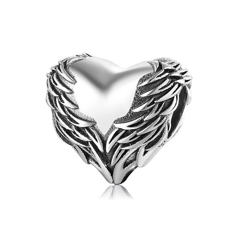 S925 Sterling Silver Loving Heart Wings Beaded Pendant