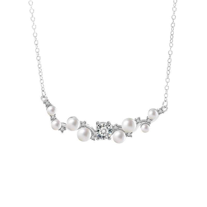 S925 Sterling Silver Natural Freshwater Pearl  Moissanite Pendant Necklace