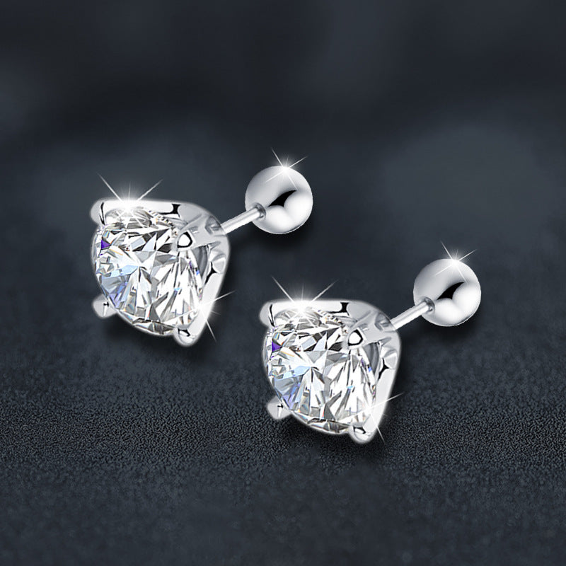Simple and elegant moissanite four-prong threaded earrings in 925 sterling silver