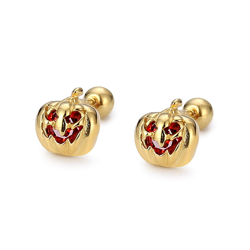 S925 Sterling Silver Halloween Pumpkin and Skull Earrings