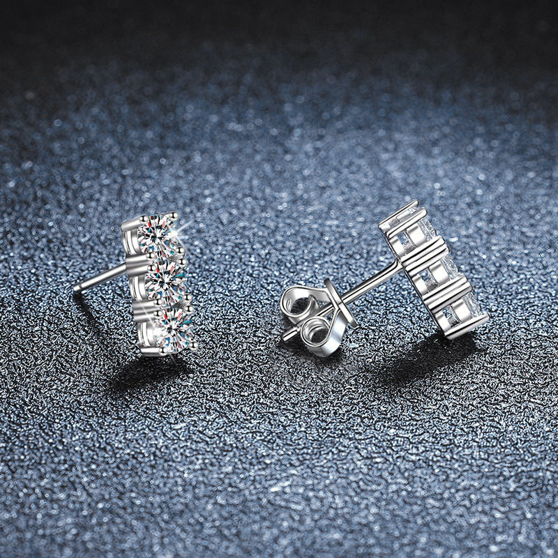 S925 Sterling Silver Moissanite Diamond-Studded Ribbed Earrings