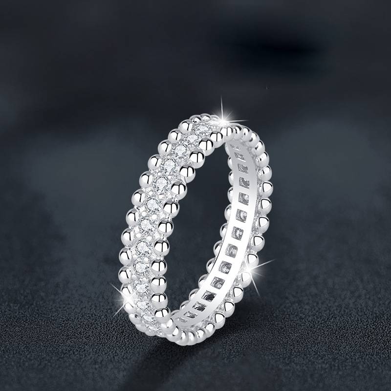 S925 Sterling Silver Moissanite Beaded Ring