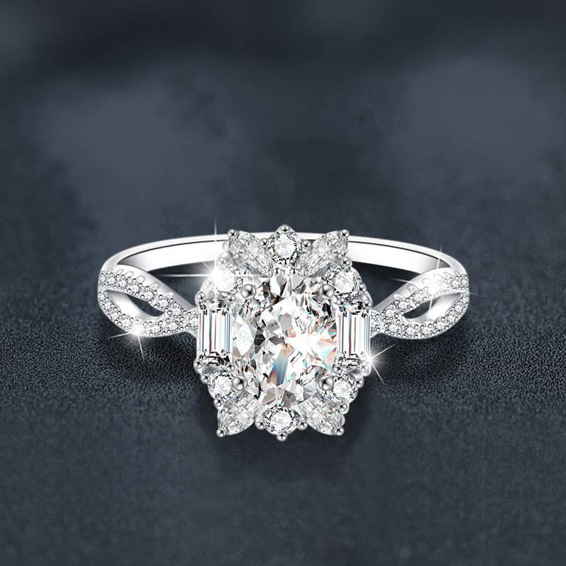 925 Sterling Silver Oval Dove Egg Moissanite Ring