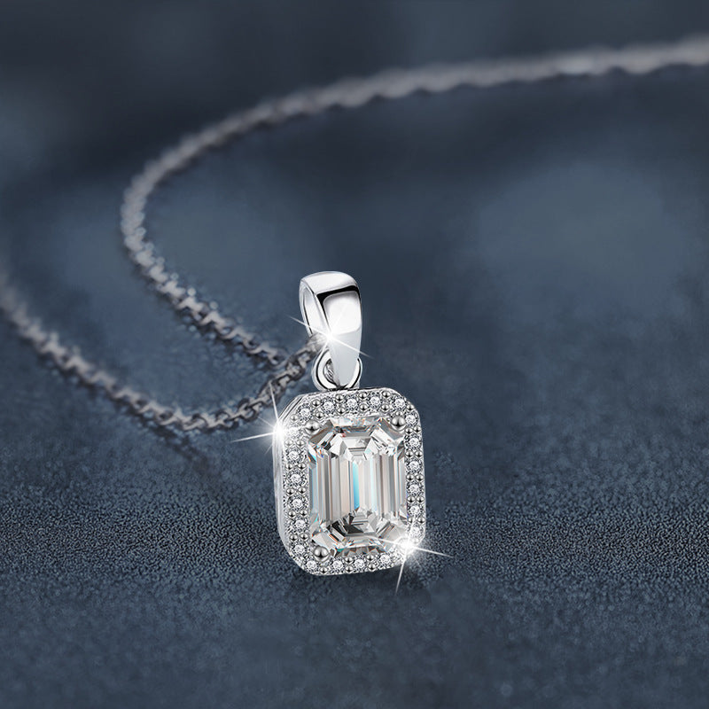 S925 Sterling Silver Moissanite Square Pendant Necklace