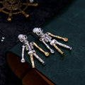 S925 Sterling Silver Halloween Articulated Skeleton Stud Earrings