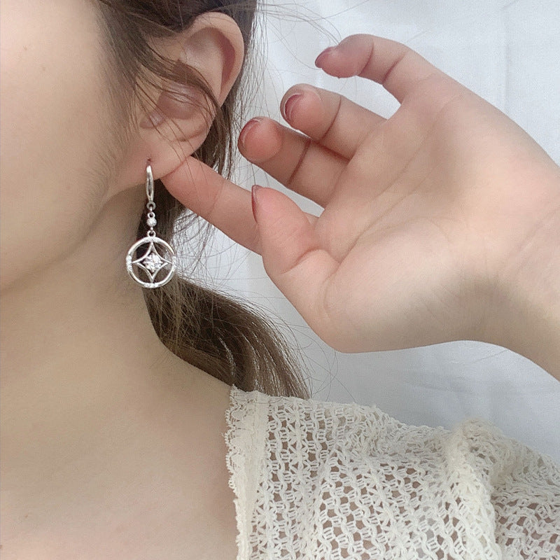New Chinese retro copper tassel 925 silver Mosan diamond ear hook