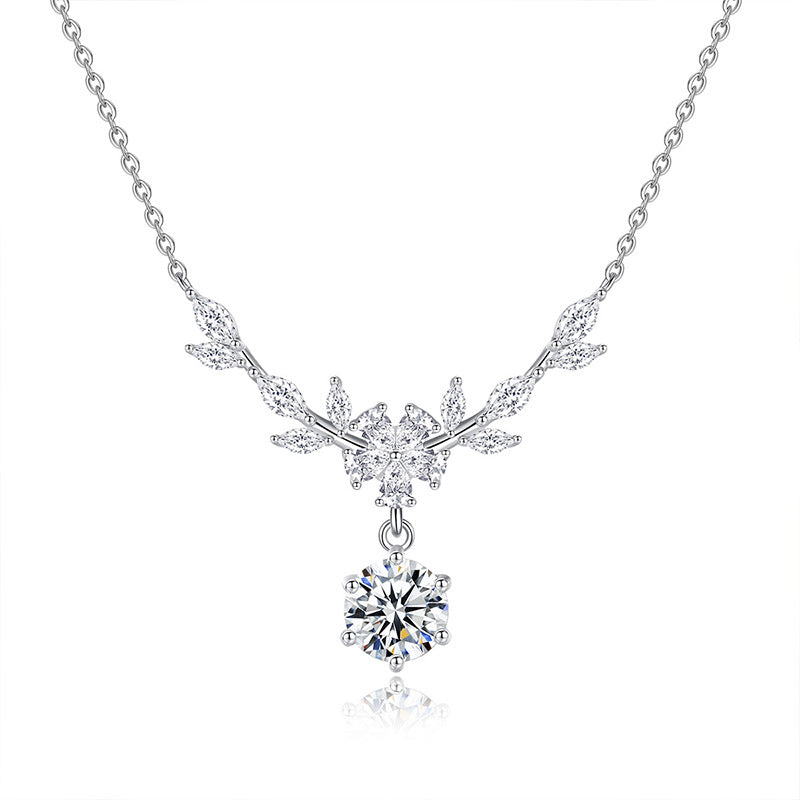 S925 Sterling Silver Moissanite Flower Wheat Necklace