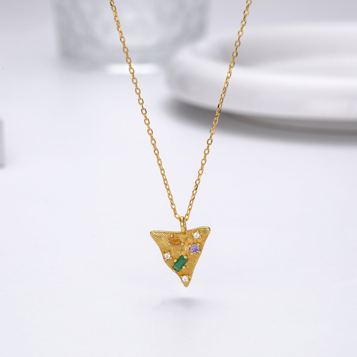 S925 Sterling Silver Triangle Pendant Zircon Necklace