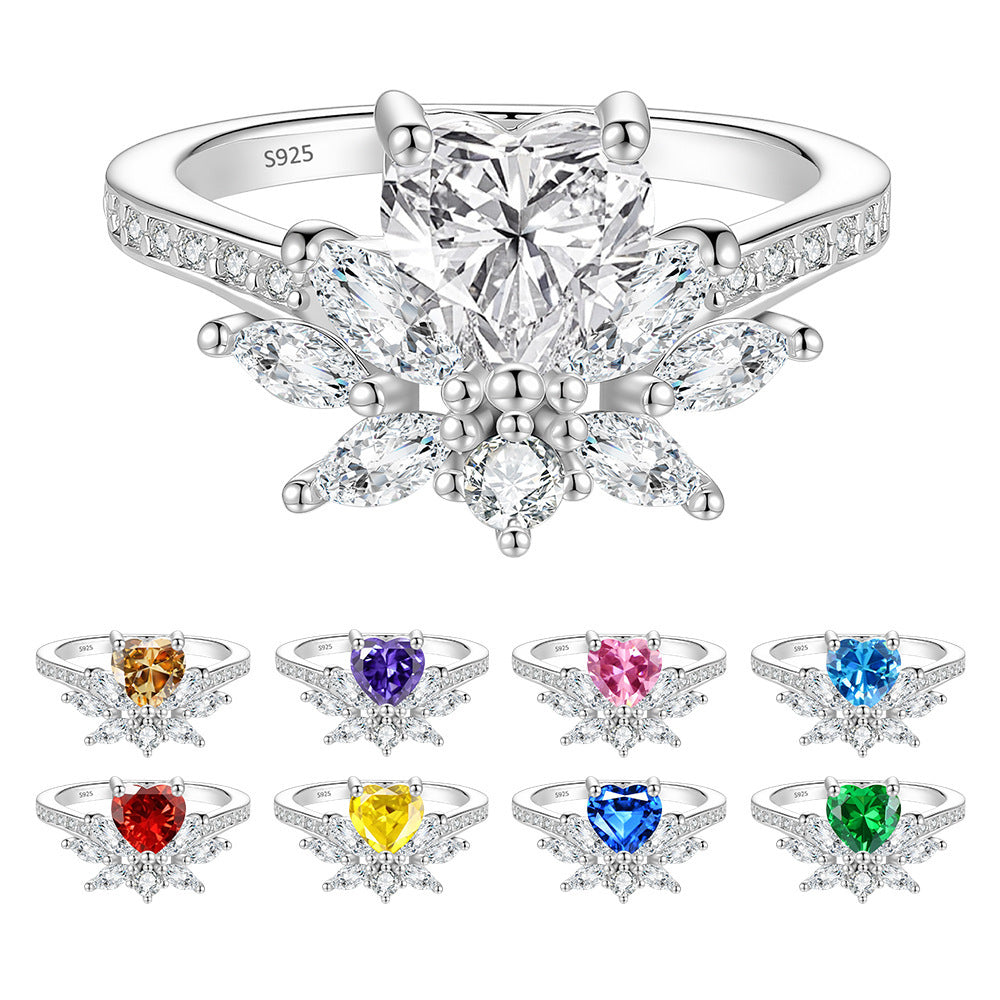 S925 Sterling Silver Six-Prong Round Colored Moissanite Ring