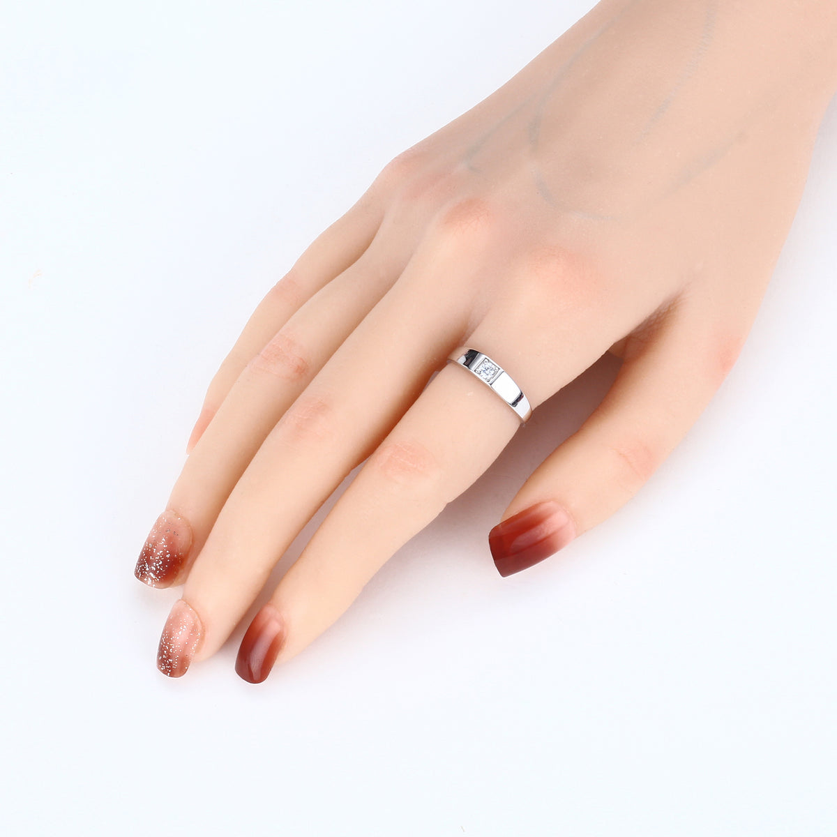 Simple S925 sterling silver ring, single zirconium basic style, adjustable index finger band