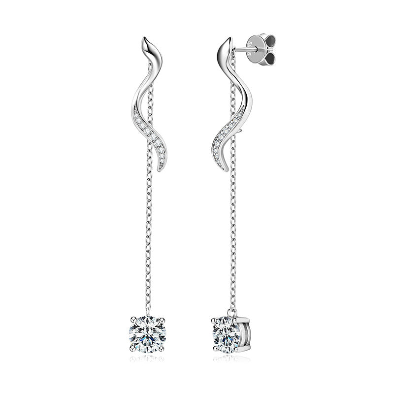 S925 Sterling Silver Moissanite Stud Earrings, High-End Long Tassel Earrings