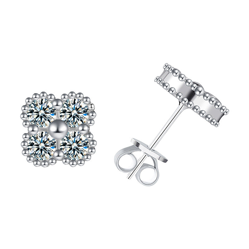 S925 Sterling Silver Moissanite Four-Leaf Clover Stud Earrings