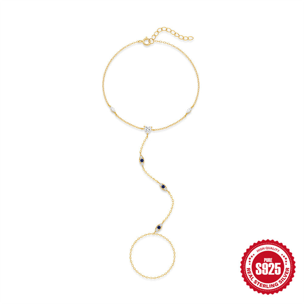S925 Sterling Silver Heart-Shaped Evil Eye Bracelet with Zirconia