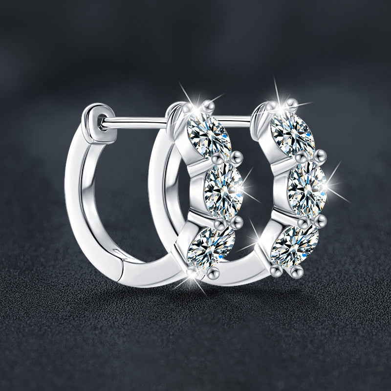 S925 Sterling Silver Moissanite Round Earrings with Diamond Bars