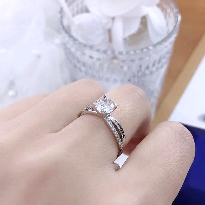 S925 Sterling Silver Moissanite Hollow Ring