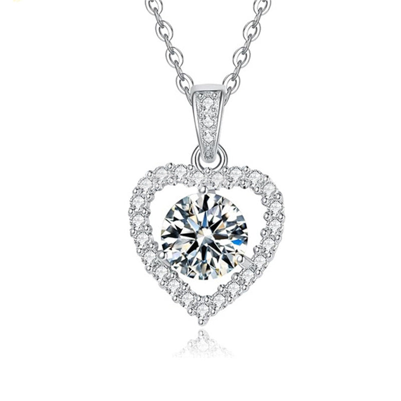 S925 Sterling Silver Moissanite Loving Heart Pendant Necklace