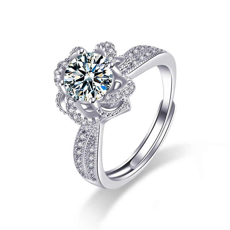 S925 Sterling Silver “Rose Fountain” Moissanite Ring