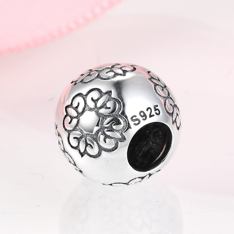 S925 Sterling Silver Flower Ball Beads Pendant
