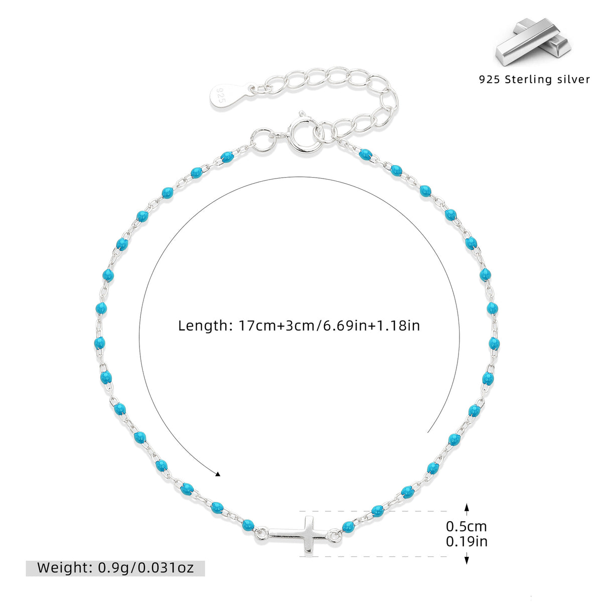S925 Sterling Silver Cross Bracelet with Colorful Enamel Detail