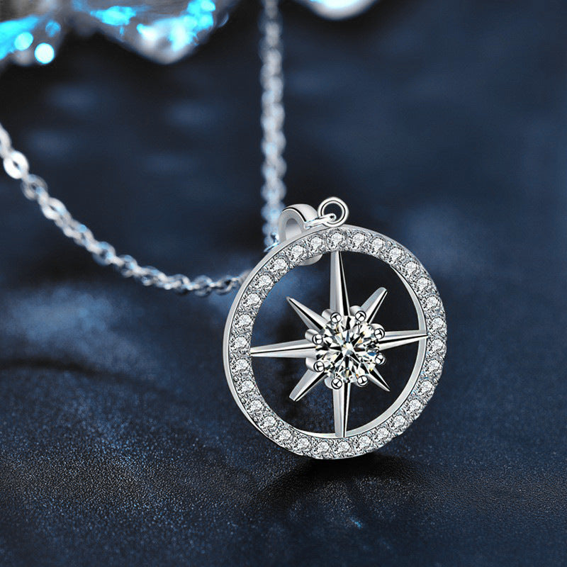 S925 Sterling Silver Moissanite Eight Awn Star Pendant Necklace