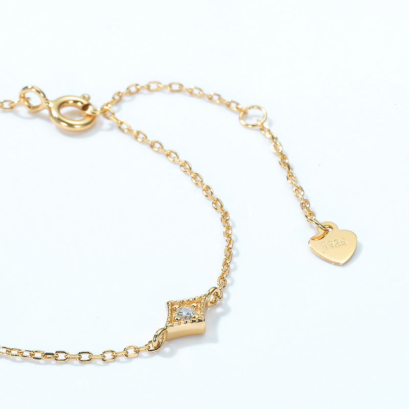 S925 Sterling Silver Gold-Plated Geometric Opal Zircon Bracelet
