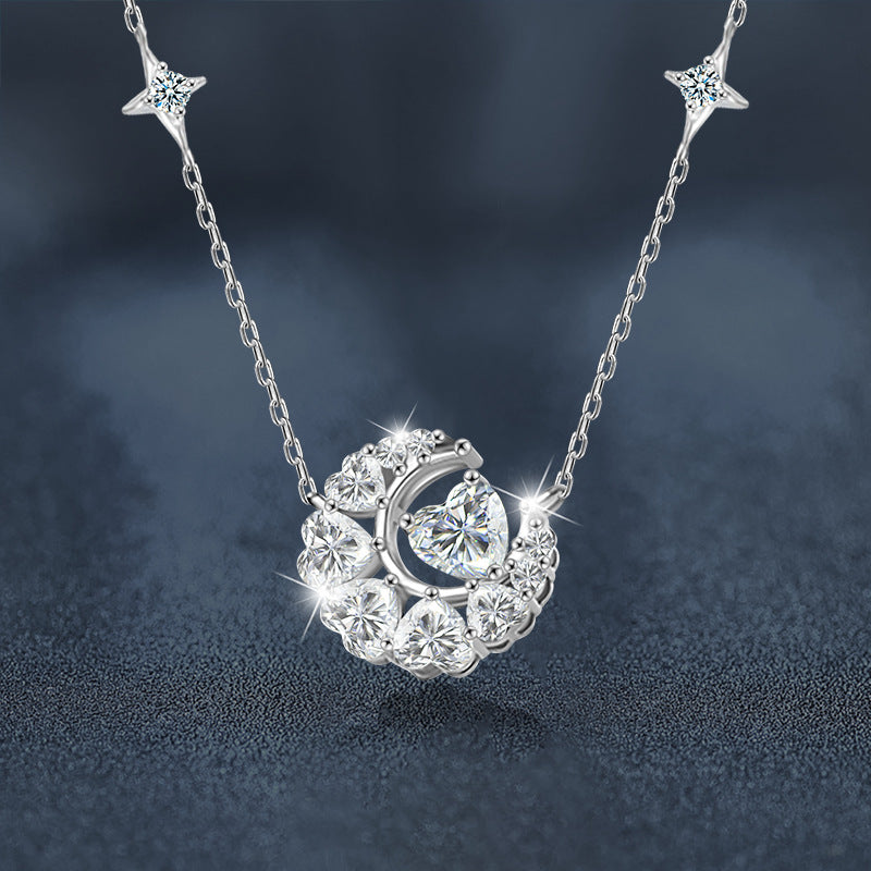 S925 Sterling Silver Moissanite Star Moon Necklace