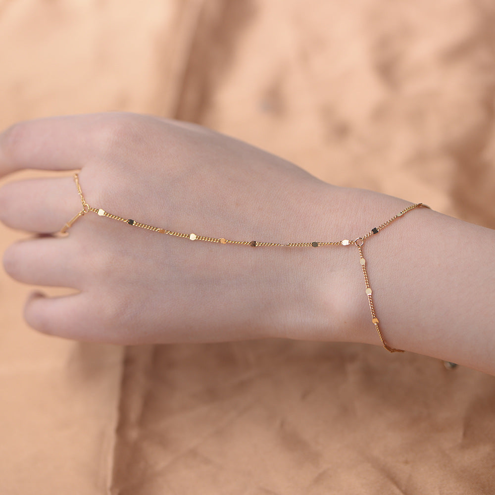 S925 Sterling Silver Beach Chain Ring Bracelet Integrated Chain Bracelet