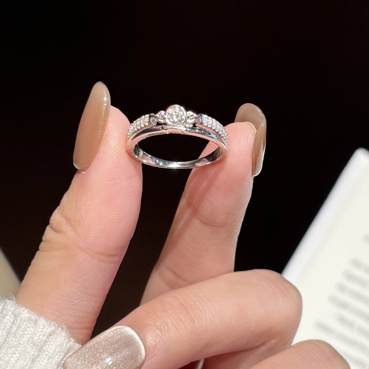 S925 Sterling Silver Moissanite Diamond Ring (PT950 Platinum Plated)